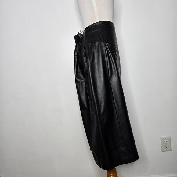 Vintage 90s Wilson's Leather Women Baddie Midi Skirt Snap Front Edgy Black Large - Picture 3 of 12